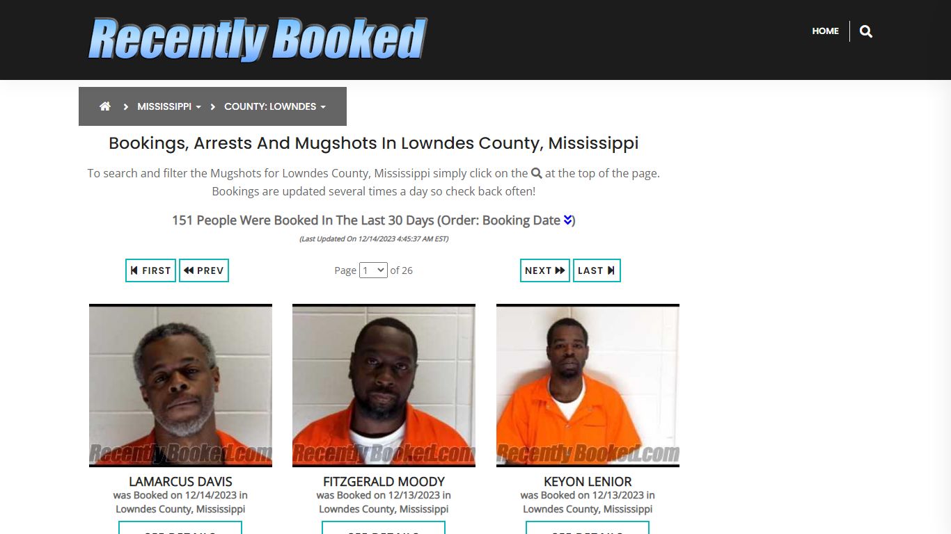 Bookings, Arrests and Mugshots in Lowndes County, Mississippi